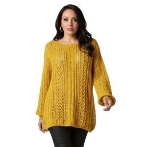 Miracle Mustard Yellow Chenilles round neck Long Sleeve Cozy Sweater